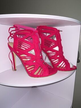 Shoe Dazzle Hot Pink Strappy Lace-Up Stiletto Heels
